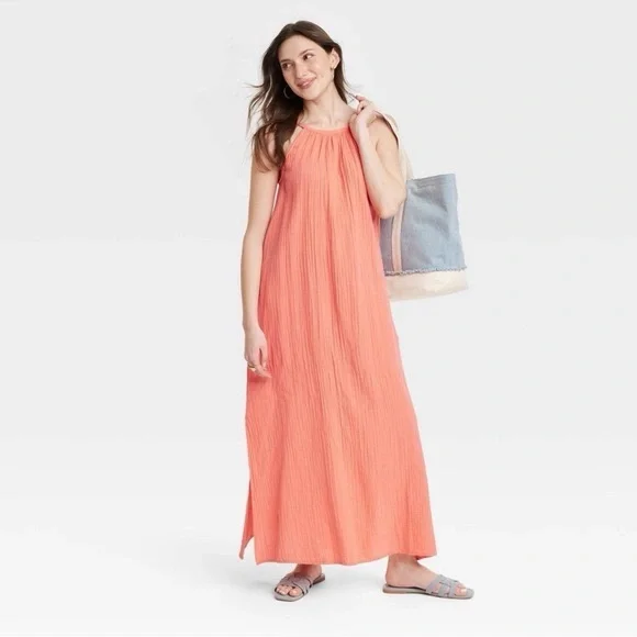 Universal Thread | Dresses | Nwt Universal Thread Coral Scoop Back Maxi  Shift Sleeveless 0 Cotton Dress Xs | Poshmark